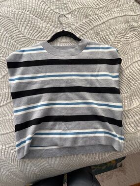 Anthropologie Gray, Black & Blue Striped Short Sleeve Tee